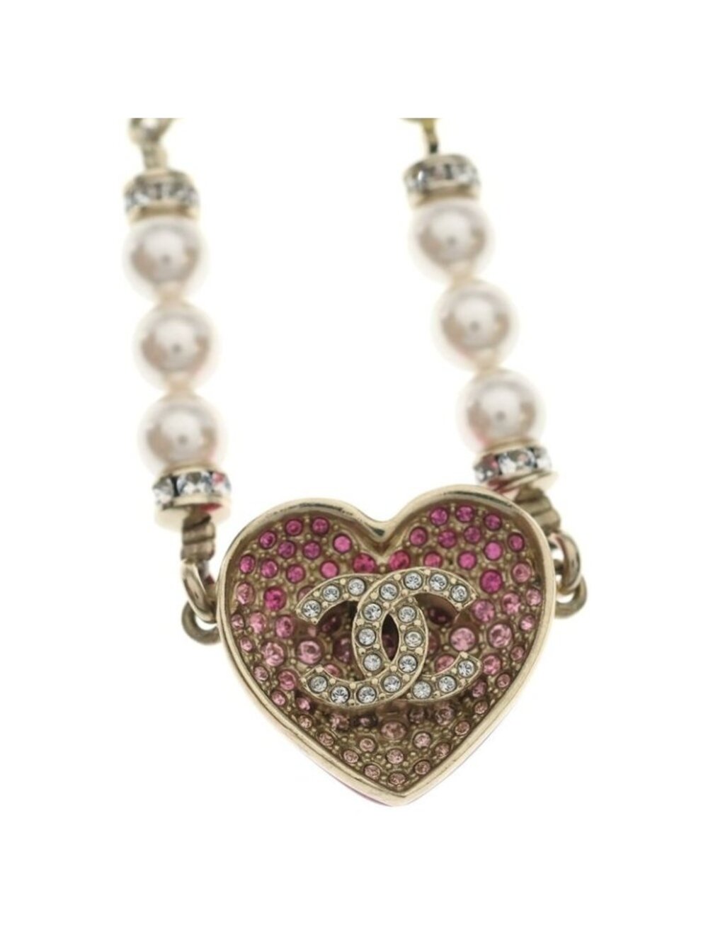 Chanel CC Logo Line Stone Costume Pearl Gold Pink Bracelet - Picture 5 of 6